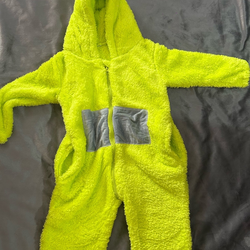 Neon Green Fuzzy Hooded Onesie